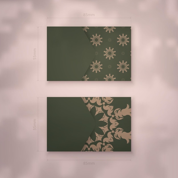 Business card in green color with luxurious brown pattern for your personality.