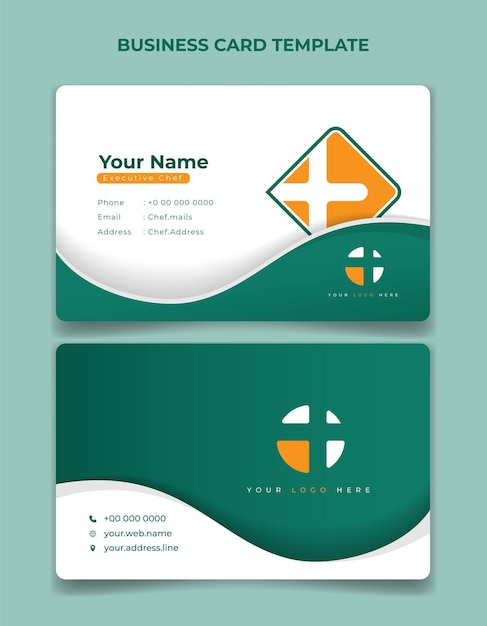 Business card in green and white with wavy design