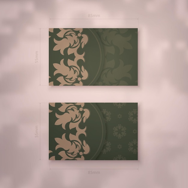 Business card in green with vintage brown pattern for your brand.