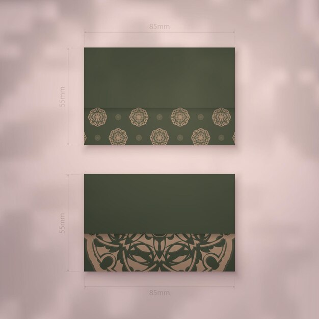 Business card in green with vintage brown pattern for your personality.