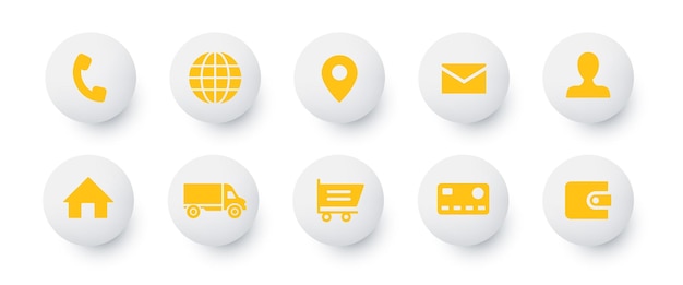 Vector business card icons in claymorphism style round matte buttons