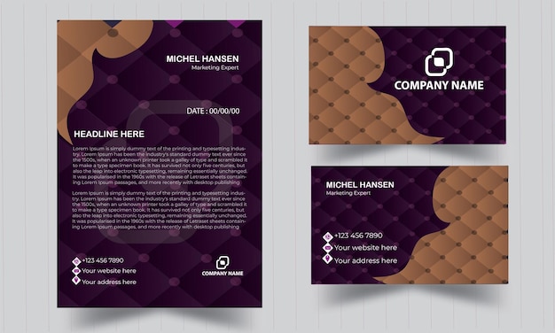 Business card and letterhead design very simple design color purple and gold