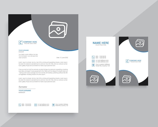 Vector business card and letterhead stationery mockup template