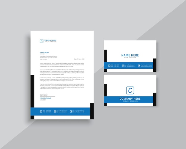 business card and letterhead stationery mockup template