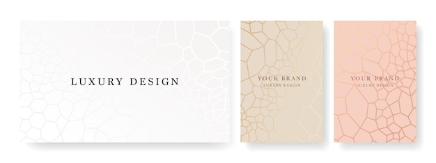 Business card  in light colors,
frame design set with gold geometric pattern. Luxury voucher.