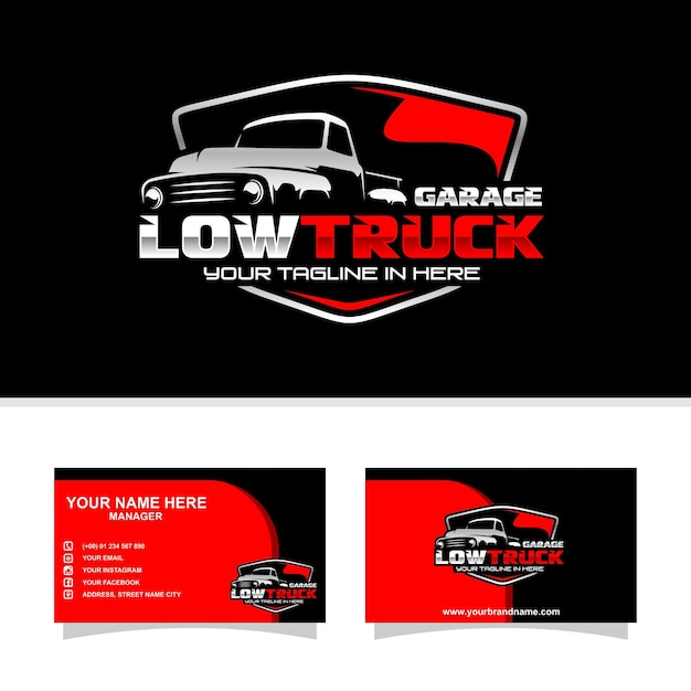 A business card for a low truck garage