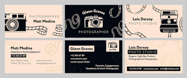 Vector business card for photographer template design set