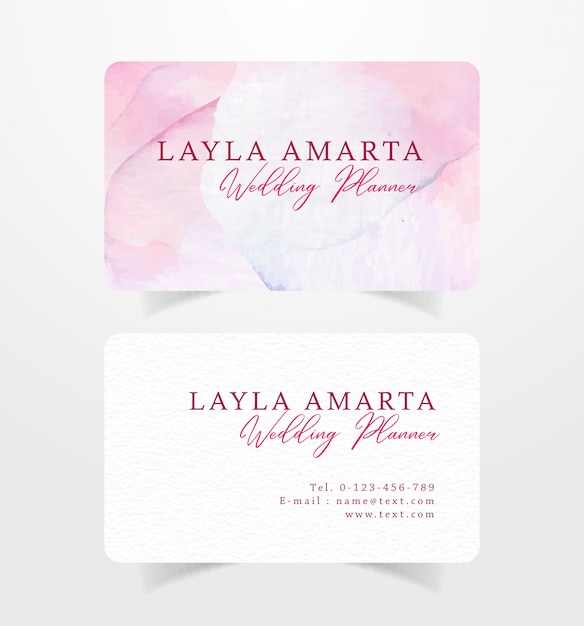 Vector business card pink splash watercolor template