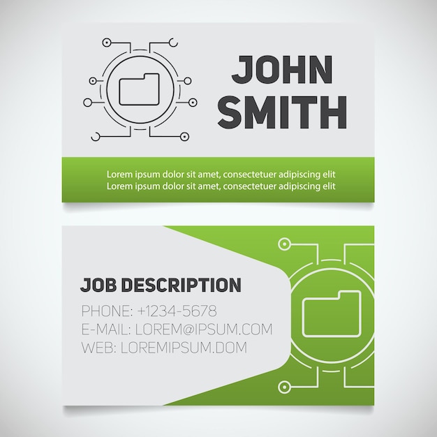 Business card print template with folder logo easy edit system admin programmer stationery design concept vector illustration