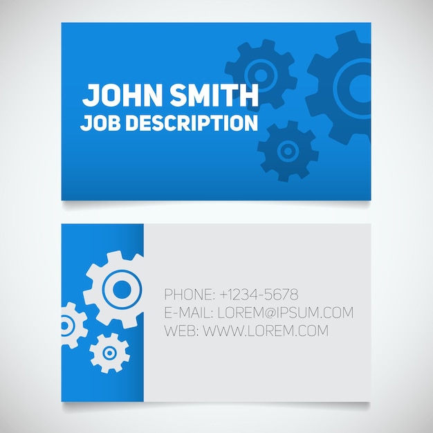 Business card print template with gears logo. Easy edit. Mechanic. Machinist. Cogwheels. Stationery design concept. Vector illustration