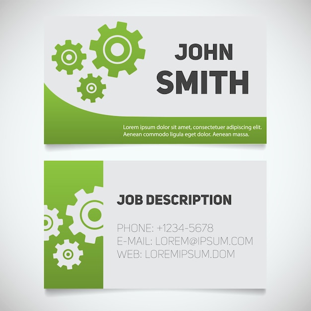 business card print template with gears logo. easy edit. mechanic. machinist. cogwheels. stationery design concept. vector illustration