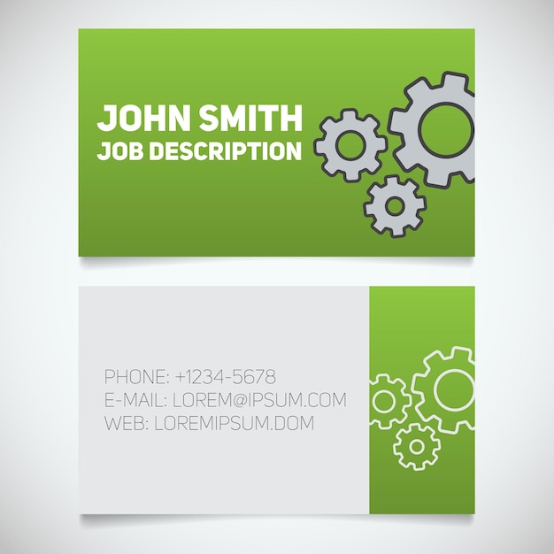 business card print template with gears logo mechanic watchmaker machinist cogwheels stationery design concept vector illustration