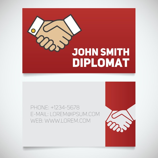 Шаблон печати визитной карточки с логотипом рукопожатия