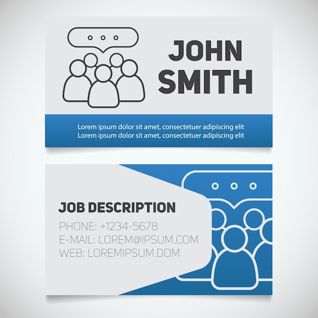 Business card print template with meeting logo
