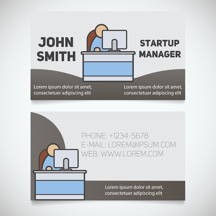 Vector business card print template with office manager logo. programmer. system administrator. stationery design concept. vector illustration