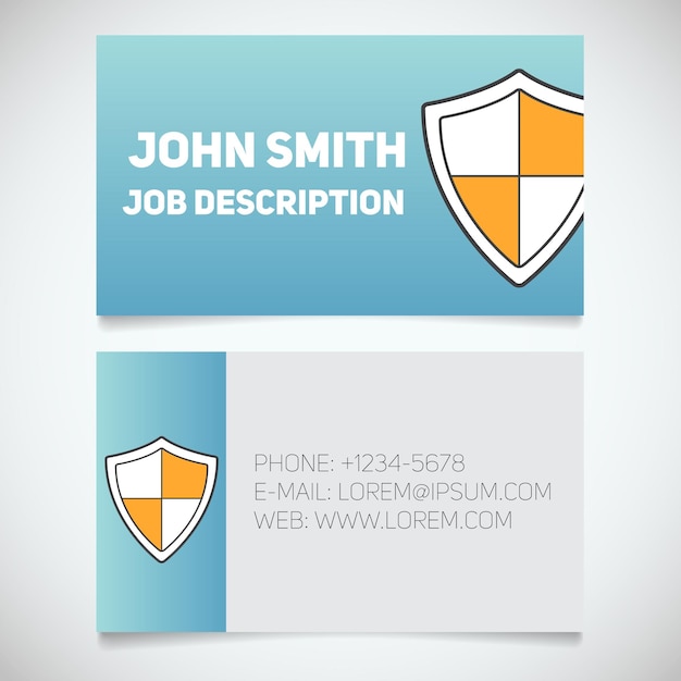 Business card print template with shield logo. Easy edit. Protection. Guard. Cyber security. Stationery design concept. Vector illustration