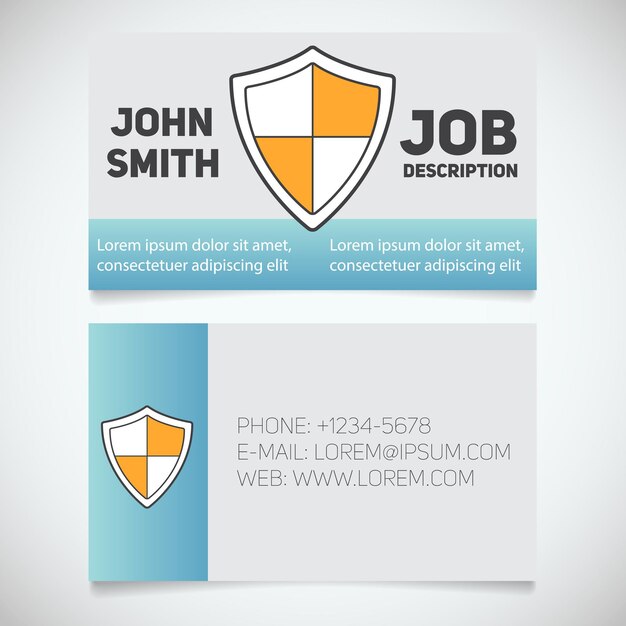 Business card print template with shield logo. Easy edit. Protection. Security guard. Cyber security. Stationery design concept. Vector illustration