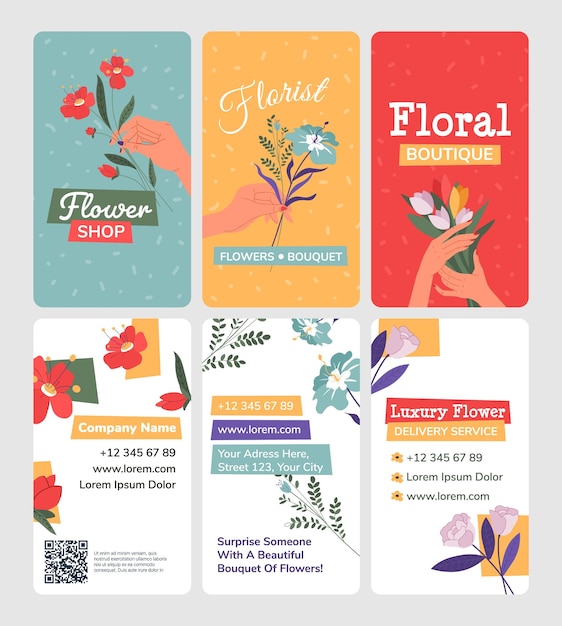 Vector business card set for flower shop branding