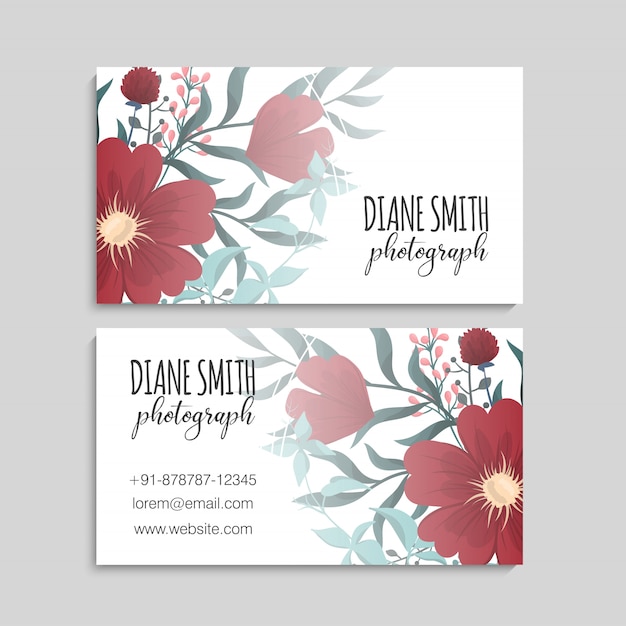 Business card template, background floral pattern