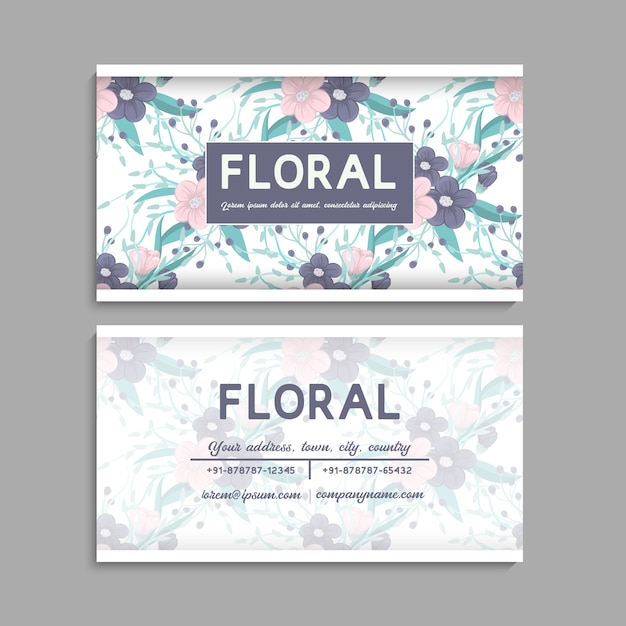 Business card template, background floral pattern 