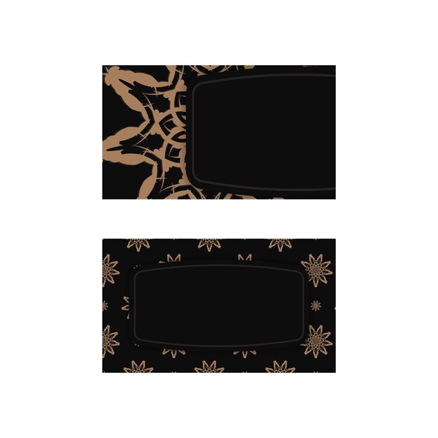 Business card template in black with brown mandala ornament for your business.