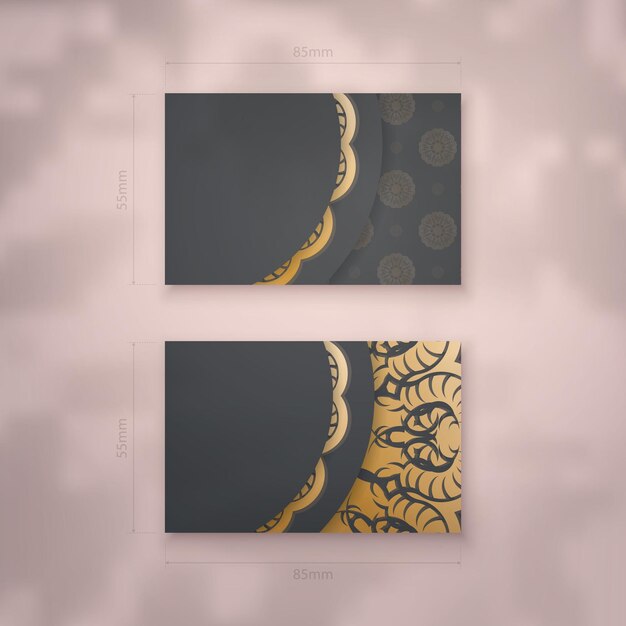 Vector business card template in black with luxurious gold ornaments for your brand