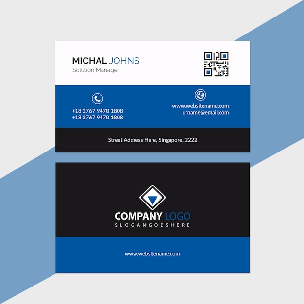 Vector business card template blue and black