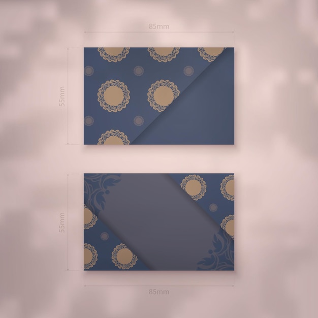 Business card template in blue with an abstract brown pattern for your business.