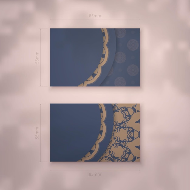 Business card template in blue with an abstract brown pattern for your personality.