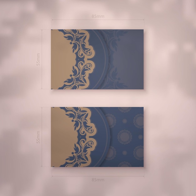 Business card template in blue with brown mandala ornament for your business.