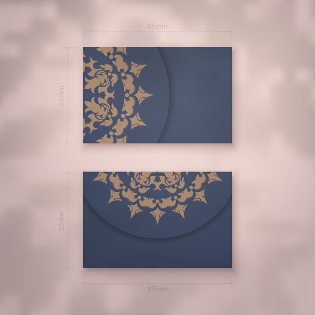 Business card template in blue with greek brown ornaments for your contacts.