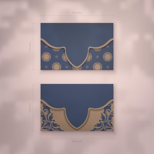 Business card template in blue with Indian brown ornaments for your brand.