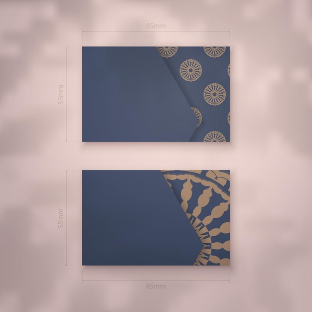 Business card template in blue with a luxurious brown pattern for your business.