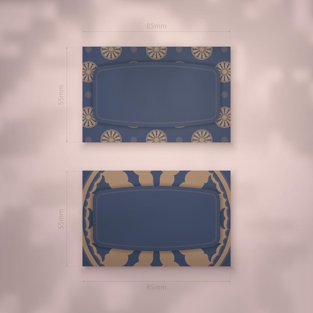 Business card template in blue with vintage brown ornaments for your brand.