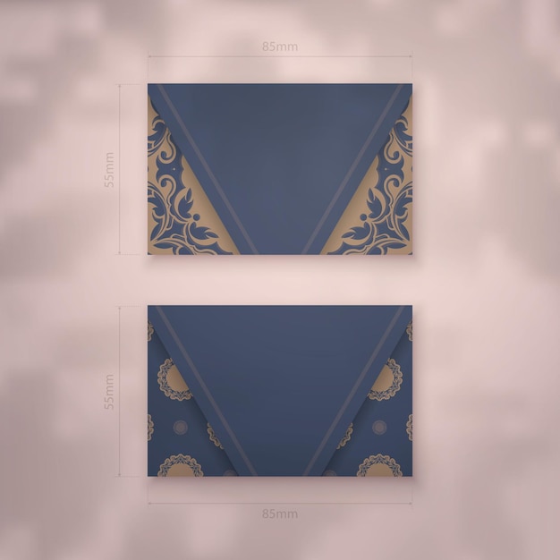 Business card template in blue with vintage brown pattern for your personality.