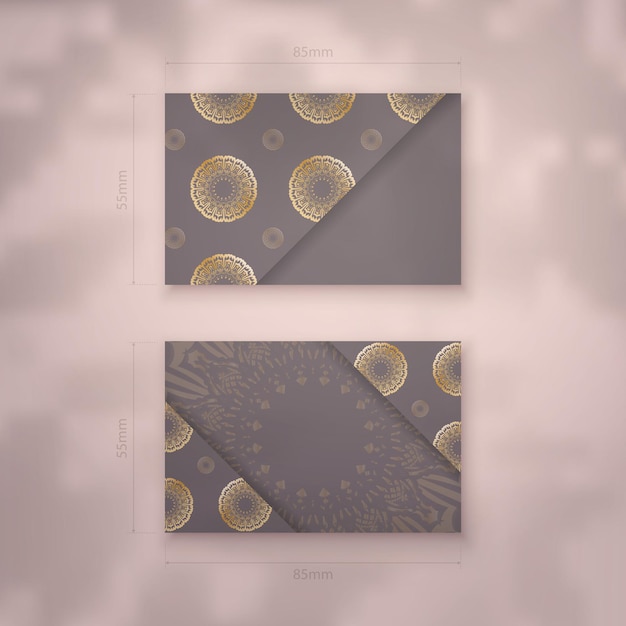 Vector business card template in brown color with abstract gold pattern for your personality.