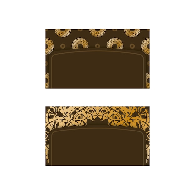 Шаблон визитной карточки коричневого цвета с греческим золотым узором для ваших контактов.