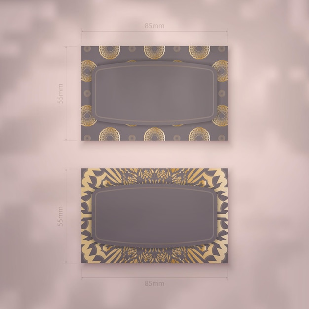 Vector business card template in brown color with mandala gold pattern for your contacts.