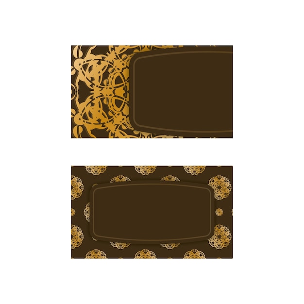 Business card template in brown with vintage gold ornaments for your brand.