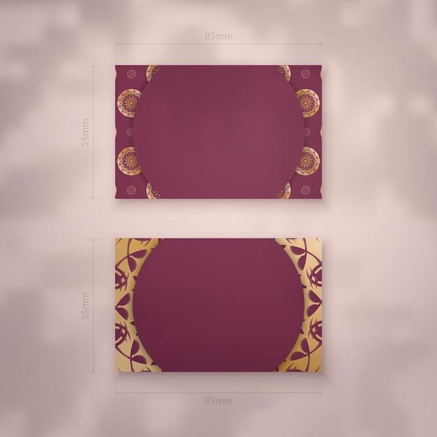 Business card template burgundy with Indian gold ornaments for your brand.