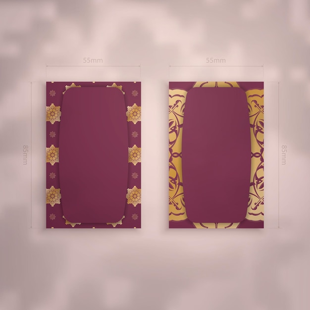 Business card template burgundy with Indian gold pattern for your personality.