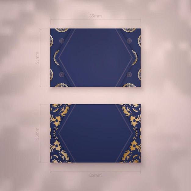 Business card template in dark blue color with luxurious gold pattern for your personality.