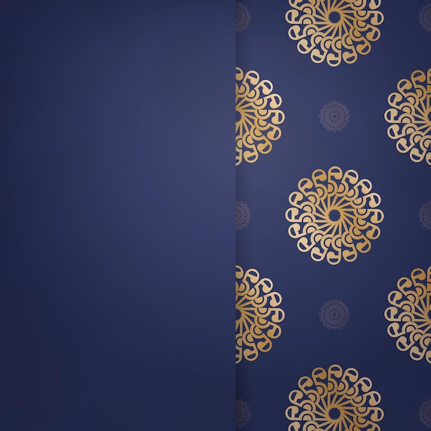 Business card template in dark blue with abstract gold ornaments for your brand.
