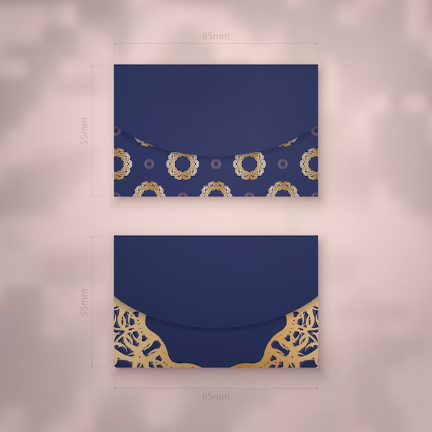 Шаблон визитной карточки темно-синего цвета с абстрактным золотым орнаментом для вашего бренда.
