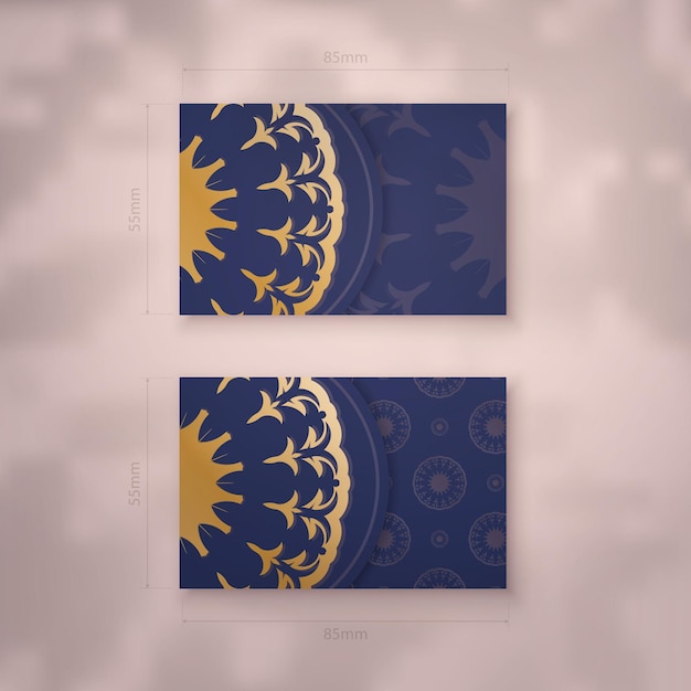 Vector business card template in dark blue with gold mandala pattern for your brand.