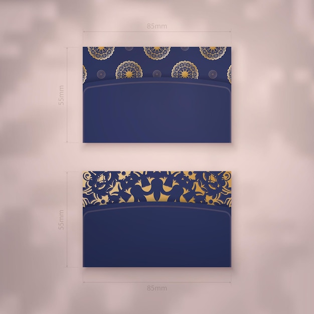 Business card template in dark blue with Indian gold ornaments for your business.