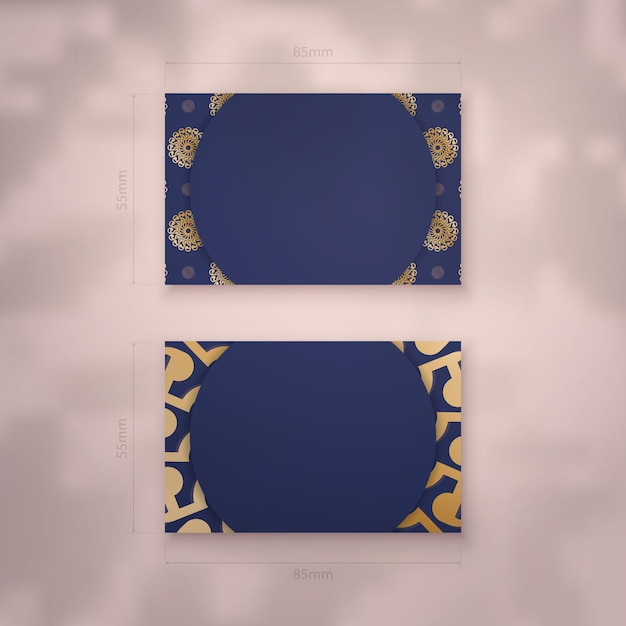 Business card template in dark blue with luxurious gold ornaments for your brand.