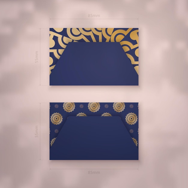 Business card template in dark blue with luxurious gold ornaments for your contacts.