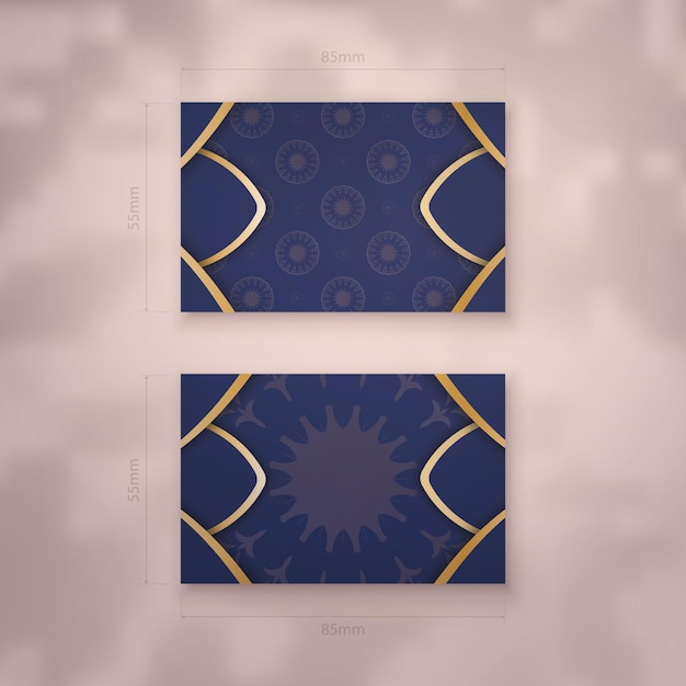 Business card template in dark blue with luxurious gold ornaments for your personality.