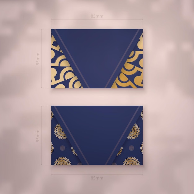 Business card template in dark blue with a luxurious gold pattern for your contacts.